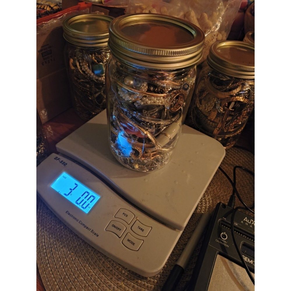 Large Heavy Mystery Jewelry Jar Full Of Wearable Rings, Necklaces, Bracelets Etc
